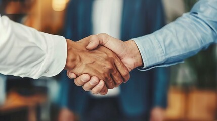 Sticker - Business partners shaking hands, successful deal, cooperation and teamwork in modern office, finance and investment concept