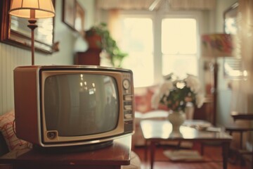 Poster - retro tv television at retro room background