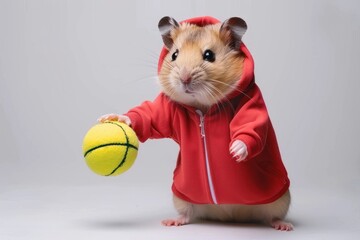 Wall Mural - funky hamster wear sport costume suit Isolated on solid white background