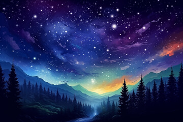 Wall Mural - starry night sky with vibrant galaxy and twinkling stars
