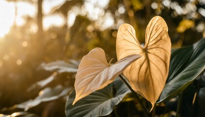 Canvas Print - neon tropical anthurium leaves poster