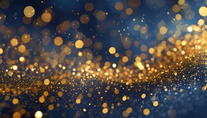 Wall Mural - abstract wallpaper background with dark blue and gold particle christmas golden light shine particles bokeh on navy blue background gold foil texture