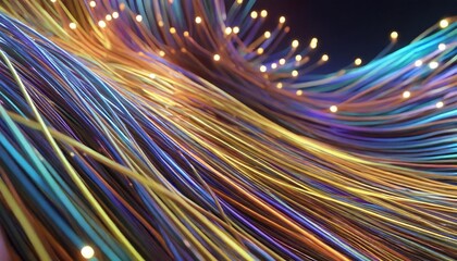 Wall Mural - colorful optic fiber electrical cables wires neon waves lines abstract 3d design background pattern glow colored streams information optical connection internet web multicolor data led technology
