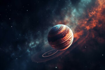 Wall Mural - a gas giant planet with swirling nebula and intricate cloud formations, adorned with massive rings.