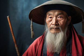 Wall Mural - Portrait of an elderly Asian man with a long beard in traditional clothes