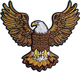 Majestic bald eagle in flight embroidered patch cut out on transparent background