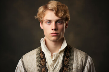 Wall Mural - Portrait of a young man with blond hair wearing traditional clothes