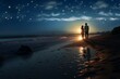 Couple on a candlelit beach stroll