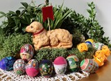 Fototapeta Storczyk - celebrities Easter holidays with eggs,Lamb and green plants