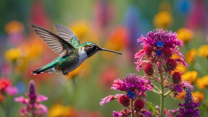 Wall Mural - hummingbird feeding on flower