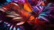 abstract background with colorful tropical leaves on black background, Abstract Metallic Foliage