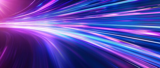Poster - Abstract speed futuristic motions texture illustration concept - Neon colored lines, purple and blue moving strokes or lasers to the middle on black background