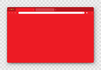 Fototapete - Browser window. Realistic red empty browser window with toolbar, search bar and shadow on transparent background. Vector illustration.
