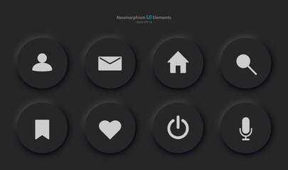 Poster - A collection of buttons for mobile devices in the style of neumorphism, UI, UX. A set of user interface elements for a mobile application in black with gray elements. Vector EPS 10.