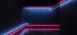 Neon Lasers Glowing Electric Lights Vibrant Blue Purple In Cement Room Dark Showroom Podium Stage Product Background Sci Fi Futuristic 3D Rendering