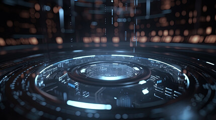 Poster - Technology abstract background with hud styled round interface elements in neon tech light.