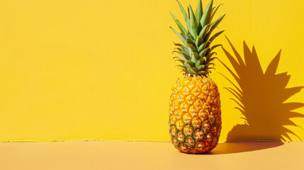 Vibrant Pineapple on Yellow Background with Trendy Shadow Effect