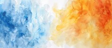Abstract Watercolor Paint Art Background Painting - Blue Orange Complementary Color With Liquid Fluid Marbled Paper Texture Banner Texture Pattern