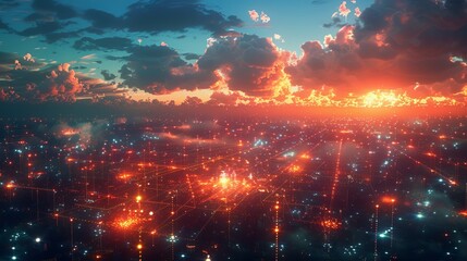Poster - Global Connectivity: Network Hubs Illuminated at Dusk