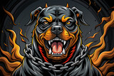 Fototapeta  - A captivating fashion illustration featuring a striking, hyper-realistic vector of an angry Rottweiler in a demonic attack position