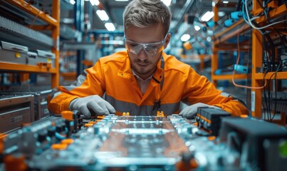 Wall Mural - An engineer is working with EV car battery cells module in laboratory