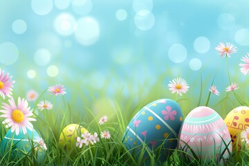  Easter eggs composition with colored eggs for Easter celebration.