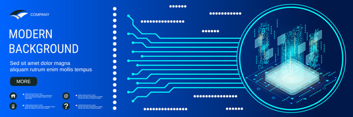 Digital technology banner vector design template. Blockchain technology flat 3d isometric concept