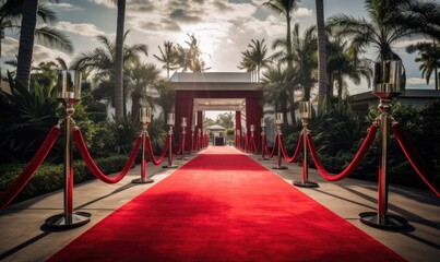 Wall Mural - A private billionaires party with red carpet welcoming entrance for be part of an exclusive membership