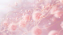 A Tranquil Scene Of Soft Pink Dots, Floating Gently, Connected By Rose Gold Lines That Loop And Swirl In An Endless Dance. The Background Is A Gradient Of Blush To Deeper Rose