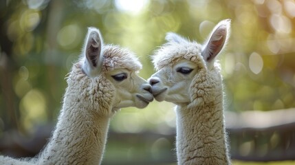 Poster - Two alpacas kiss in spring