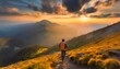 hiking in the mountains. sunset in the mountains. Mountain travel hike people adventure man summer