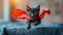 A Felidae Wearing A Red Cape Is Soaring Through The Sky