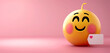A close-up of a blushing emoji with rosy cheeks and a shy expression, symbolizing embarrassment or bashfulness, on a pink background with