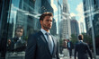 © Filip - Successful businessman walking down the business centrum, reflective skyscrapers around
