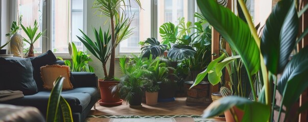  modern living room interior with green plants. interior health design
