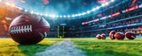 Fototapeta Sport - Sports betting concept. Rugby ball on football stadium. copy space for text