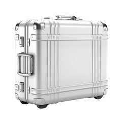 Big silver travel suitcase isolated on transparent or white background