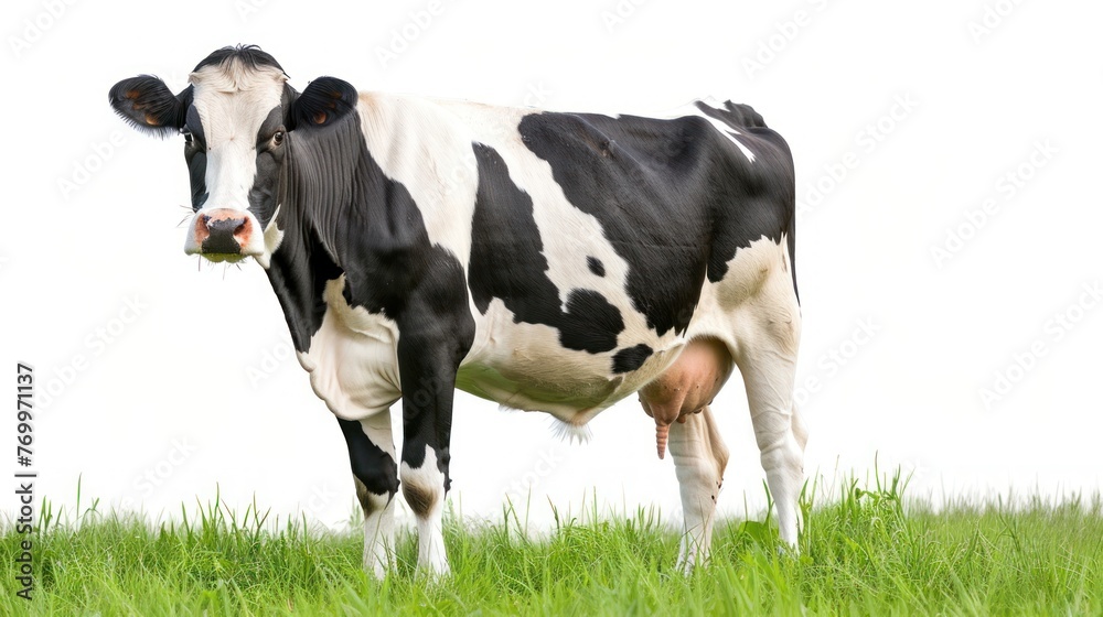 dairy cows in field on rural farm, ,Farm Black and white cow standing ...