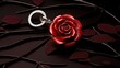 an ultra hyper realistic, minimalist, Timeless Rose: Create a key chain with a rose-shaped charm, its petals intricately detailed and enameled in vibrant hues