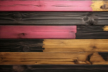 Black and gold yellow and pink old dirty wood wall wooden plank board texture background with grains and structures and scratched