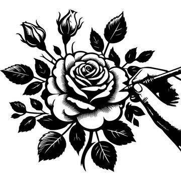 Vector rose silhouette flower illustration set and art