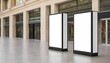 Empty white digital mall kiosk billboard, blank light box advertisement in shopping area for mockup, design, display, marketing created with generative ai