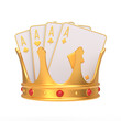 Four aces, symbolizing the best in poker, are nestled in a majestic golden crown with crimson accents, conveying a message of ultimate triumph and poker mastery. 3D render illustration