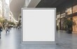 Empty white billboard digital sign poster mockup on outdoor luxury shopping mall for advertising, marketing, template created with generative ai