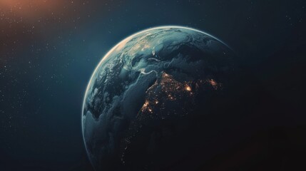 Wall Mural - Beautiful Sphere of nightly Earth planet in outer space view AI generated image