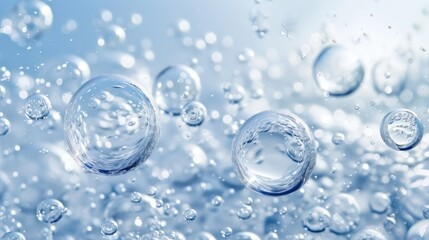 Macro beautiful transparent cosmetic white gas bubbles water. AI generated image