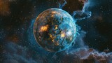 Fototapeta Kosmos - Beautiful Sphere of nightly Earth planet in outer space view AI generated image