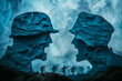 © Dzmitry - The silhouetted faces of two soldiers wearing caps look at each other with hatred
