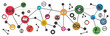 Agenda 2030 icons on transparent background. Symbols of the Sustainable Development Goals, SDG, with data and web network connection.