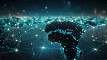 Poster - network connections, map of world with interconnected lines, global network connection is depicted i